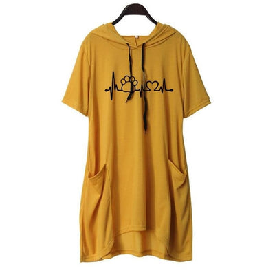 Dog Paw Letters Print Short Sleeve Hooded  T-Shirt For Women