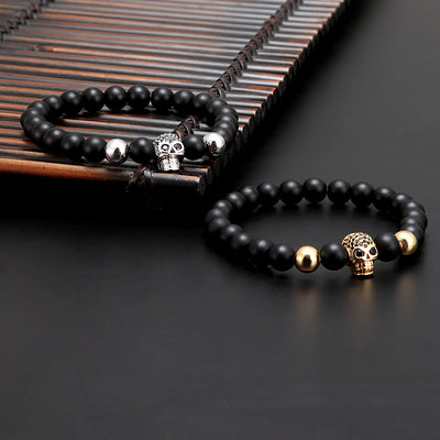 hollow charm bracelet men's and women's CZ skull lava rock