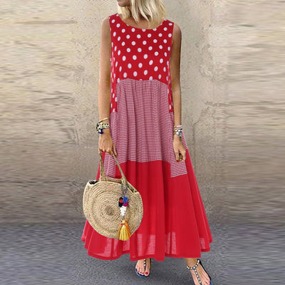 Boho Women dress Vintage long Wave Sleeveless O-Neck Maxi Dress women clothes