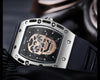 Black Silicone Strap Army Skull Rectangle Dial Face with Stars Quartz Watches