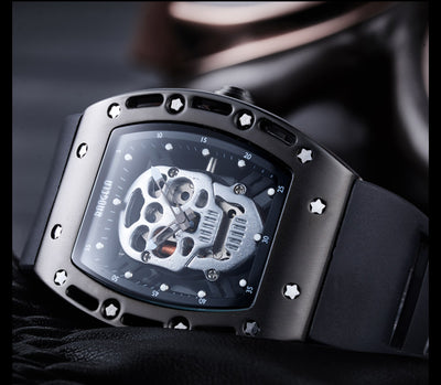 Black Silicone Strap Army Skull Rectangle Dial Face with Stars Quartz Watches