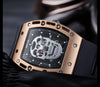 Black Silicone Strap Army Skull Rectangle Dial Face with Stars Quartz Watches