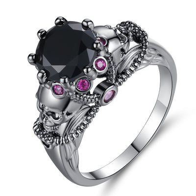 Skull Rainbow & Black Crystal Zircon Black Gun Plated Rings