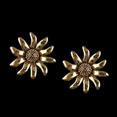 Sunflower Gold Color Metal Stud Earrings For Girls