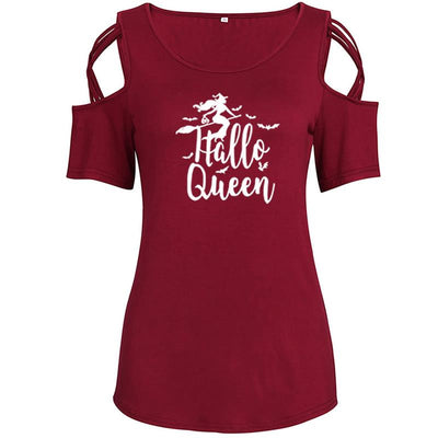HalloQueen letters Pattern Print T-Shirt Women Tops  Cropped
