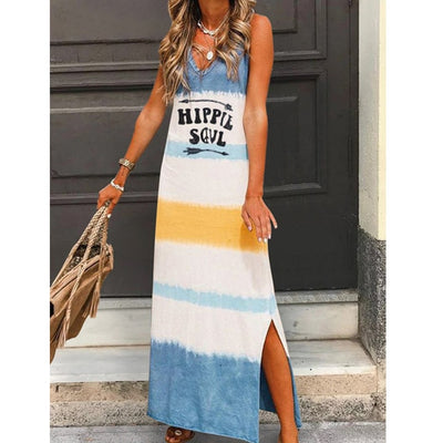 Hippil Soul Multicolor V-neck Sleeveless Maxi Dress Casual Long Dress