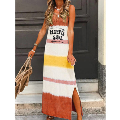 Hippil Soul Multicolor V-neck Sleeveless Maxi Dress Casual Long Dress