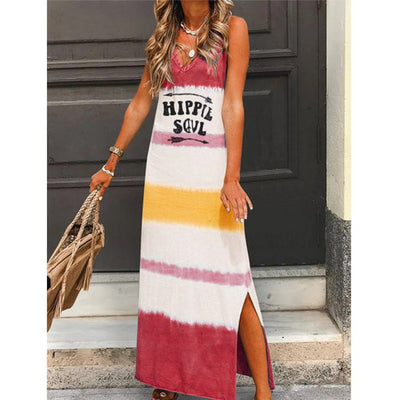 Hippil Soul Multicolor V-neck Sleeveless Maxi Dress Casual Long Dress