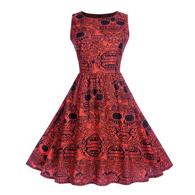 Costume Women Halloween Party Sleeveless Retro Lace Vintage Dress A Line Pumpkin Swing Dress