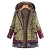 Womens Coat Winter Warm Outwear Floral Print Hooded Pockets Vintage Oversize