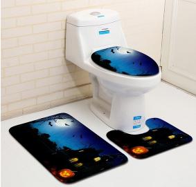 3 Pcs Horror Night Printed Holloween Pumpkin Bathroom Mat  Toilet Cover Floor Mat Bath Seat Cover