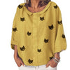 Cat printed Lapel Neck Three Quarter Sleeve Casual Shirt Autumn Blouse for woman