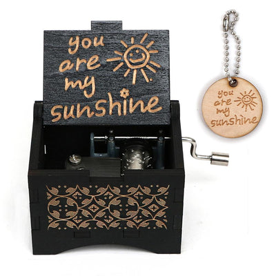 You Are My Sunshine Antique Carved Hand Crank Wooden Black Music Box Christmas Gift