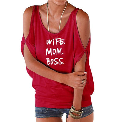 Wife Mom Boss - T-Shirt for Women  Off The Shoulder Bat Sleeve  Tops