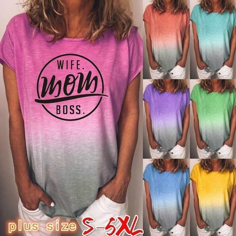 WIFE MOM BOSS -  Rainbow gradient for woman T-Shirt