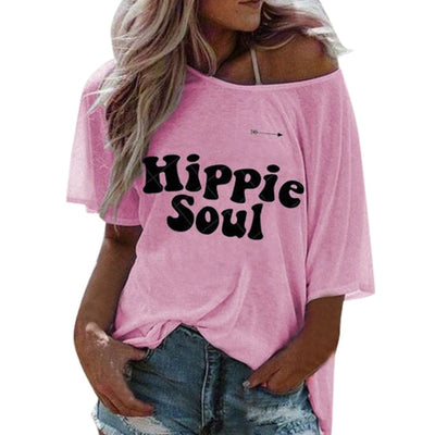 HIPPIE SOUL - T-Shirts Women Short Sleeve O Neck Summer Casual Tops Streetwear