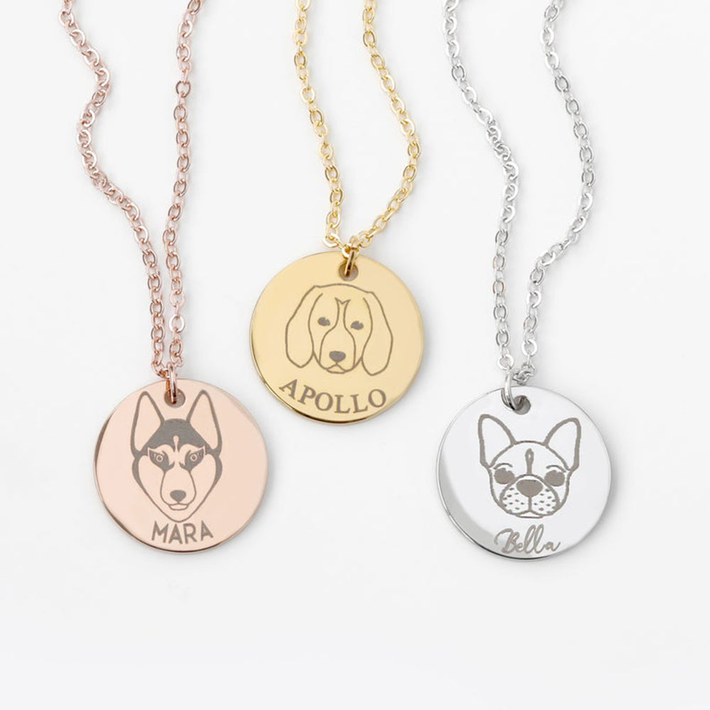 Dog Portrait Gift Dog Name Necklace Dog Breed Portrait Gift for Dog Mom Puppy Jewelry