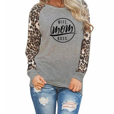 Wife Mom Boss - Leopard Long Sleeve T-Shirt For Women