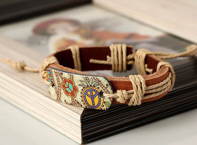 Bohemia Cow Leather Wristband Bracelet for  Men Women