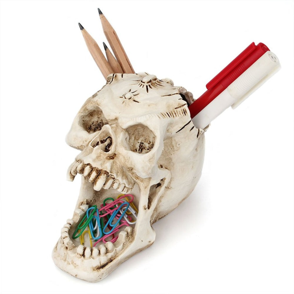 Skull Head Ornament Skeleton Stationery Pen Holder
