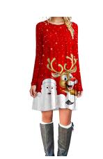 Christmas Dress Women Mini Dress Long Sleeve O-neck Women Clothes