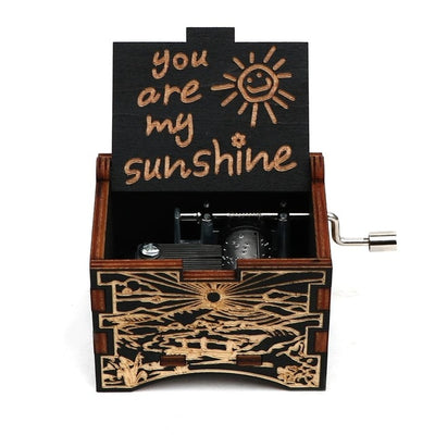 You Are My Sunshine Antique Carved Hand Crank Wooden Black Music Box Christmas Gift