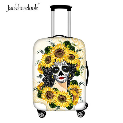 Jackherelook Cool Sugar Skull Baggage Bag Cover Dust Rain Proof Case for 18-32 Inch Luggage Bag Flower Travel Protective Trunk