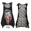 Skull Print Loose Lace Patchwork Bandages Casual Sleeveless