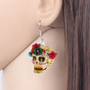 Statement Acrylic Classic Halloween Floral Skull Earrings