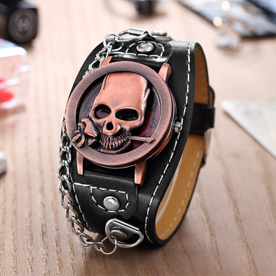 Skull Quartz Punk Watches Luxury Leather Sports Watch