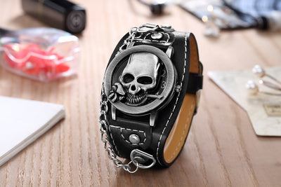 Skull Quartz Punk Watches Luxury Leather Sports Watch