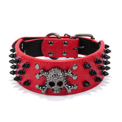 2" Width Spike Studded Dog Collars PU Leather Puppy Cat