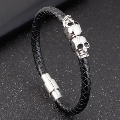 Unisex Jewelry Black Braided Leather Bracelets Stainless Steel