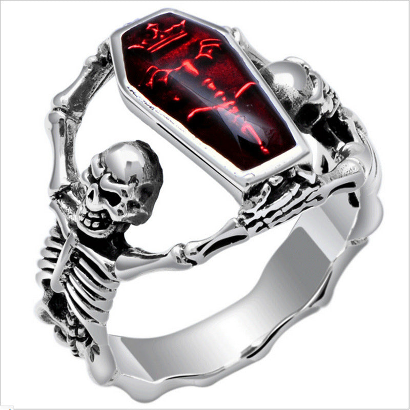 Ring Red Stone Skull Rings for Men Women Punk Skeleton