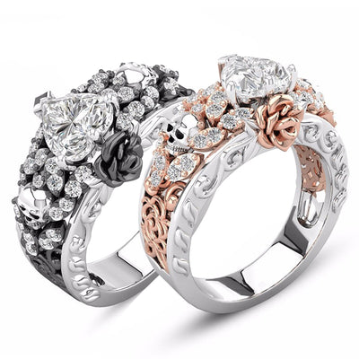 Skull Rings Men Women Flower Rose Gold Black Luxury