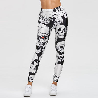 Women Skull Print Sports Leggings Workout Gym Pants Stretch Trouser High Elastic Skinny Pants Stretchy Trousers