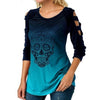 Women Skull Print O-neck Hollow Sleeve Tops Female Cute T-Shirt Loose Ladies Casual Tee Shirt