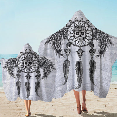 BeddingOutlet Floral Skull Hooded Towel Sugar Skull Gothic Bathroom Towel With Hood Vintage Microfiber Wearable Beach Towel