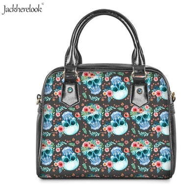 Jackherelook 2Pcs/set Sugar Skull Print Shoulder Messenger Crossbody Bag and Wallet PU Leather Top-Handle Bags & Purse for Women