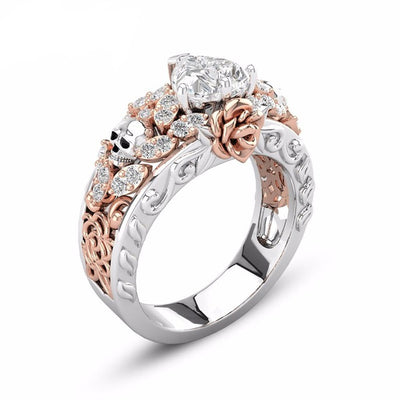 Skull Rings Men Women Flower Rose Gold Black Luxury