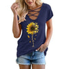 Women T-Shirt skull head sunflower