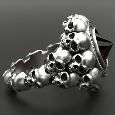 Gothic Punk Skull Rings For Men Retro Skeleton Black Red Cone Male Ring Jewelry Biker Steampunk Rings Anillo Hombre P3M478