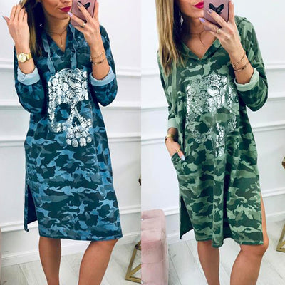 Hooded Dress Casual Loose Long Sleeve