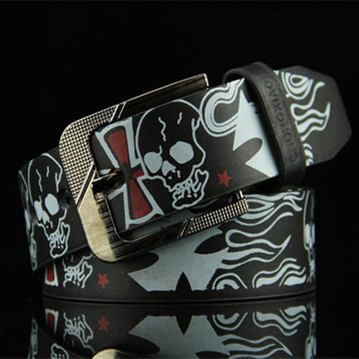 Men Belts  Buckle Belt Men Punk Rock Skull PU Leather Belt Luxury