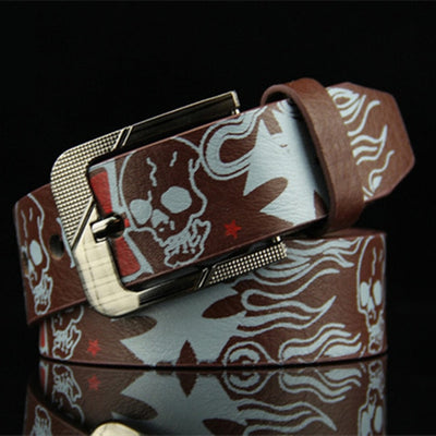 Men Belts  Buckle Belt Men Punk Rock Skull PU Leather Belt Luxury