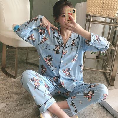 Long-sleeved trousers pajamas women's suit cardigan lapel