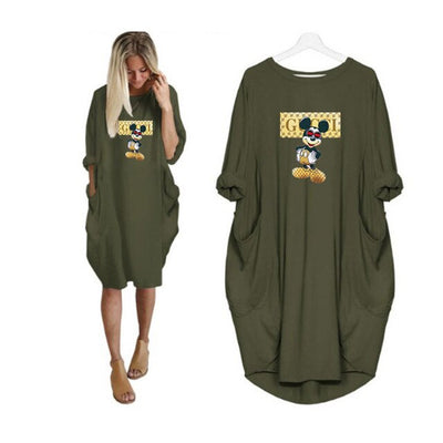 Dress Women Cartoon Pattern Casual Letter O-Neck Dresses