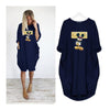 Dress Women Cartoon Pattern Casual Letter O-Neck Dresses