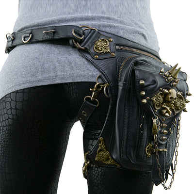 Women Thigh Leg Bag Steampunk Retro Rock Waist Hip Belt Skull Bag