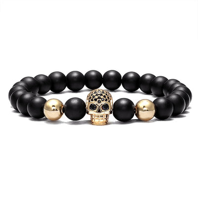 hollow charm bracelet men's and women's CZ skull lava rock